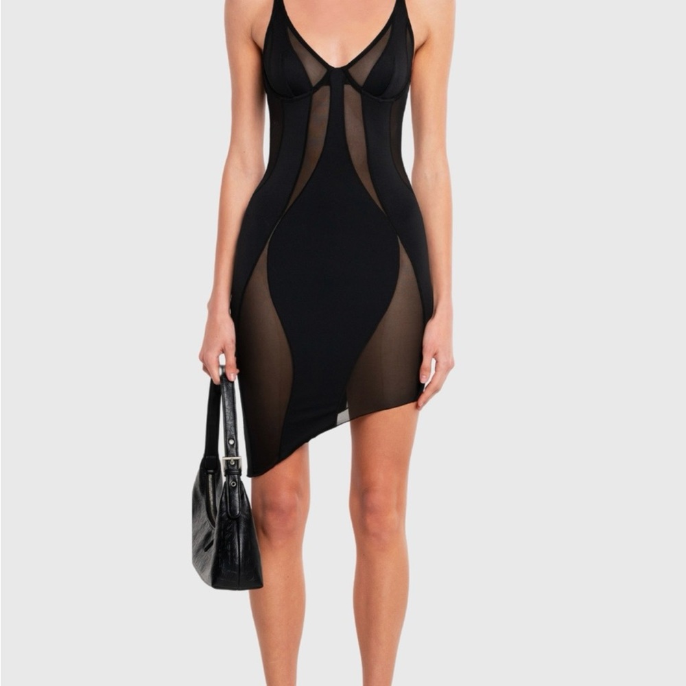 Chic Black Asymmetrical Dress with Sheer Panels